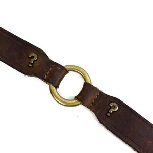 VTG Y2K Guess Brown Leather Belt Sz Medium Brass Ring Boho Rocker Edgy Classic
